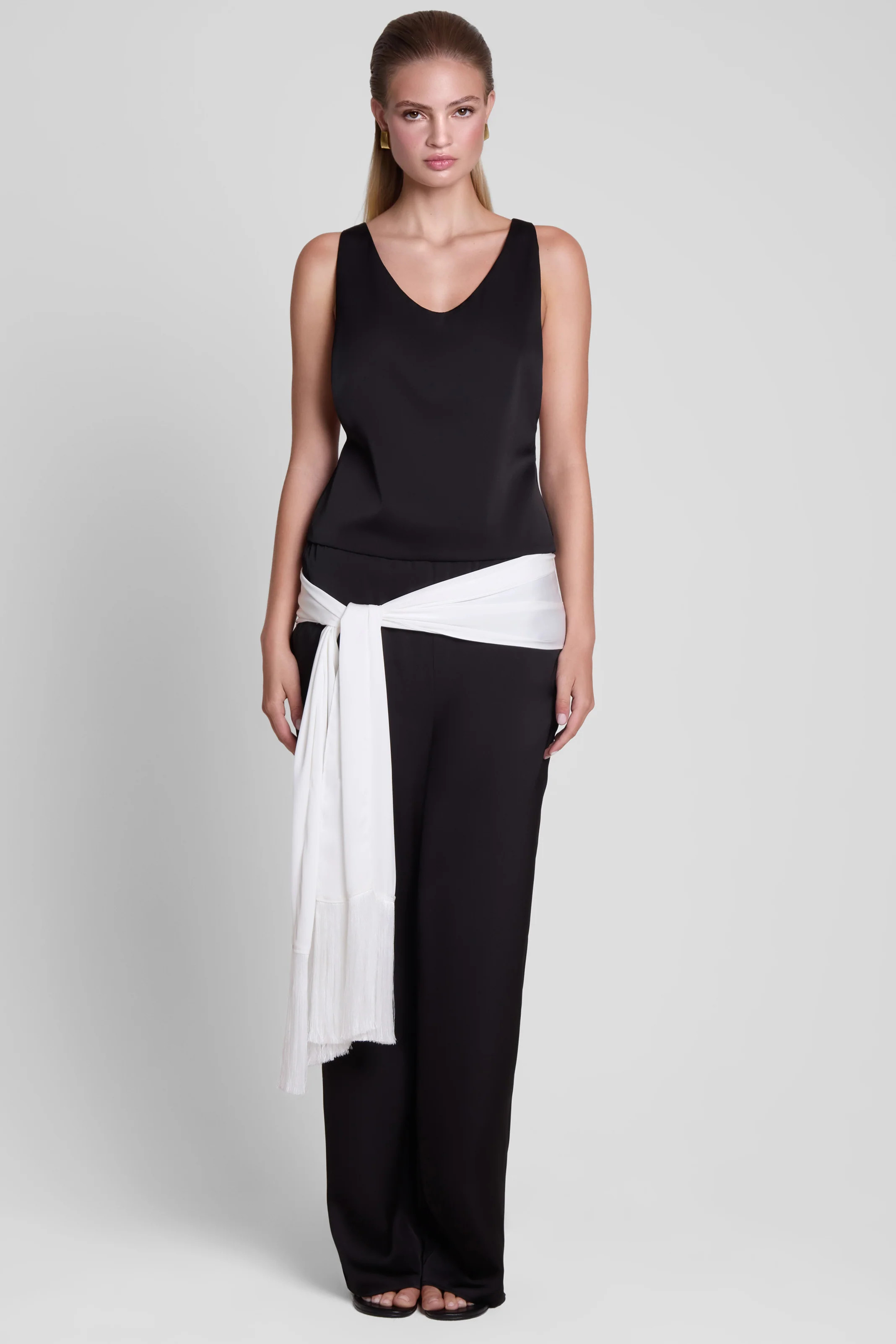 Signature Satin Tassel Scarf - White | LEAU (US)