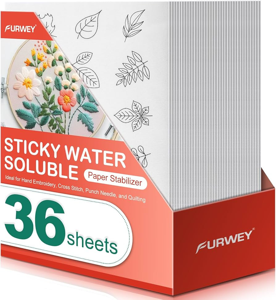 FURWEY 36PCS 8.5"x11" Wash Away Embroidery Stabilizer \u2013 Self Adhesive & Printable, Water Sol... | Amazon (US)