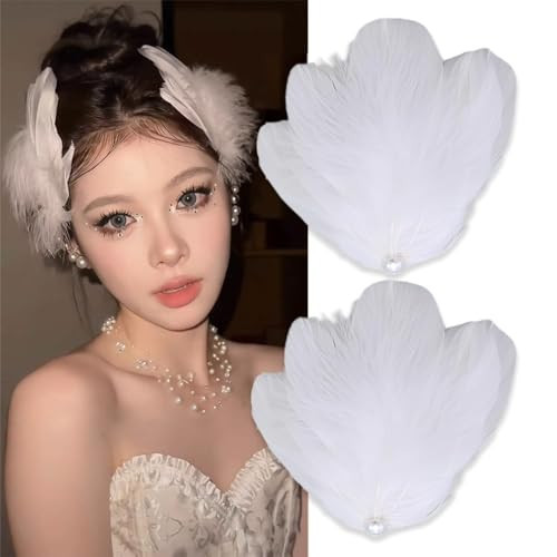 White Feather Hair Clip Ballet Style Pearl Ostrich White Swan Feather Hair Pins Accessories for Women Girls Bride Wedding Valentine Engagement Birthday Christmas Stage Performance Headpiece（2 PCS) | Amazon (US)