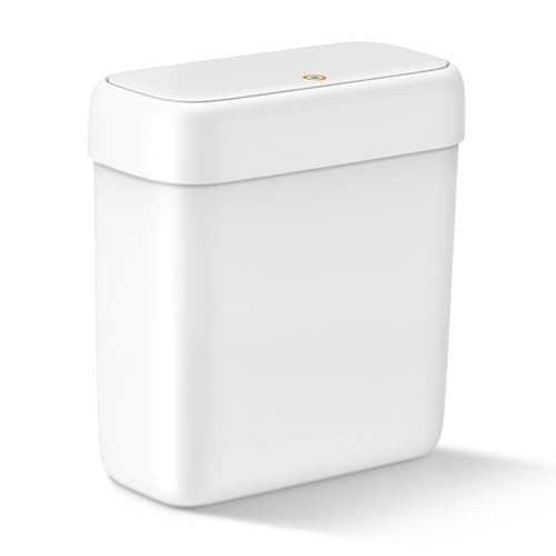 MOPALL Small Bathroom Trash Can with Lid, 3.2 Gallon / 11.5 L Slim Plastic Garbage Bin with Pop-Up Lid, Mini Waste Basket Can Dog Proof for Kitchen, Bedroom, Office, Laundry, Toilet, Rv, White | Amazon (US)