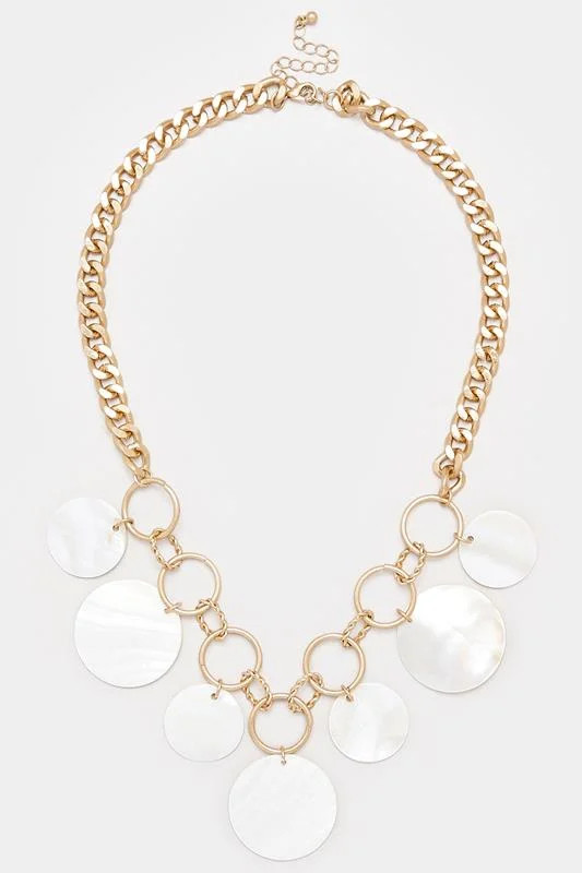 Gold Tone Shell Disc Chain Necklace | Yours Clothing UK