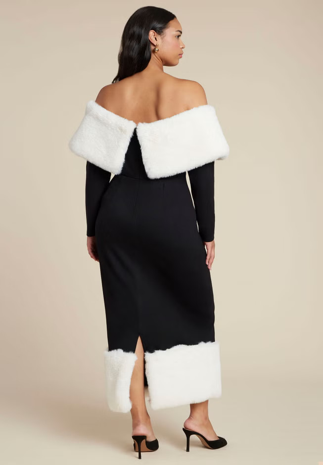 Off The Shoulder Fur Trim Dress | Eloquii