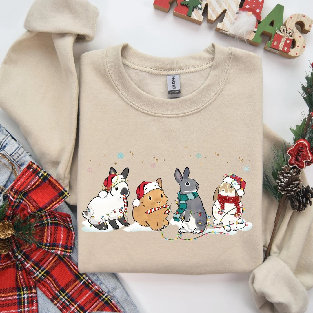 Bunny Christmas Sweatshirt, Cute Rabbit Shirt, Christmas Rabbit Gift Shirt, Rabbit Lover Shirt, C... | Etsy (US)