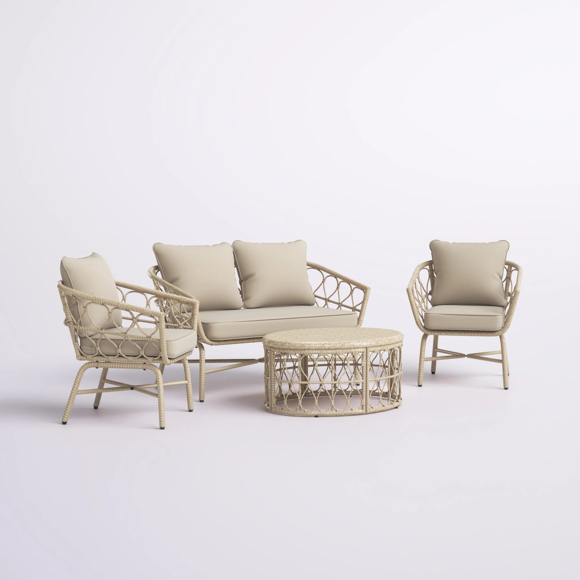 Raynette Outdoor Outdoor Wicker 4 Seater Chat Set With Cushions | Wayfair North America