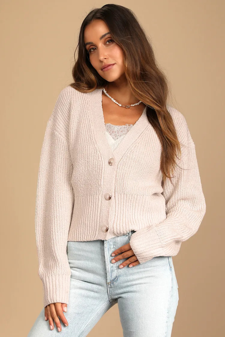 Coney Island Beige V-Neck Button-Up Cardigan Sweater | Lulus (US)