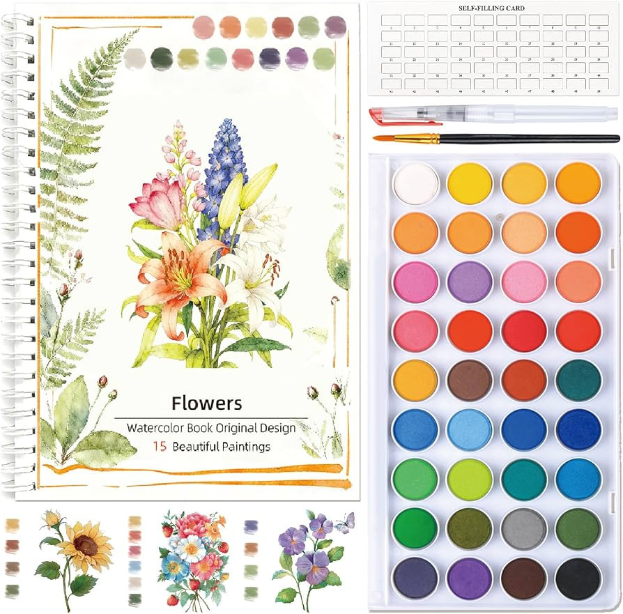 Watercolor Workbook,36 Colors Water Coloring Book, Watercolor Paint Set Portable with 2 Paint Bru... | Amazon (US)