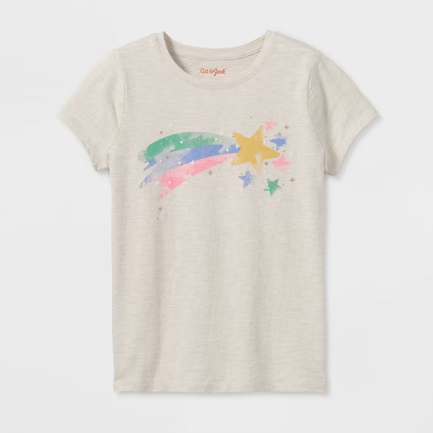 Girls' Short Sleeve 'Shooting Star' Graphic T-Shirt - Cat & Jack™ Oatmeal Heather | Target