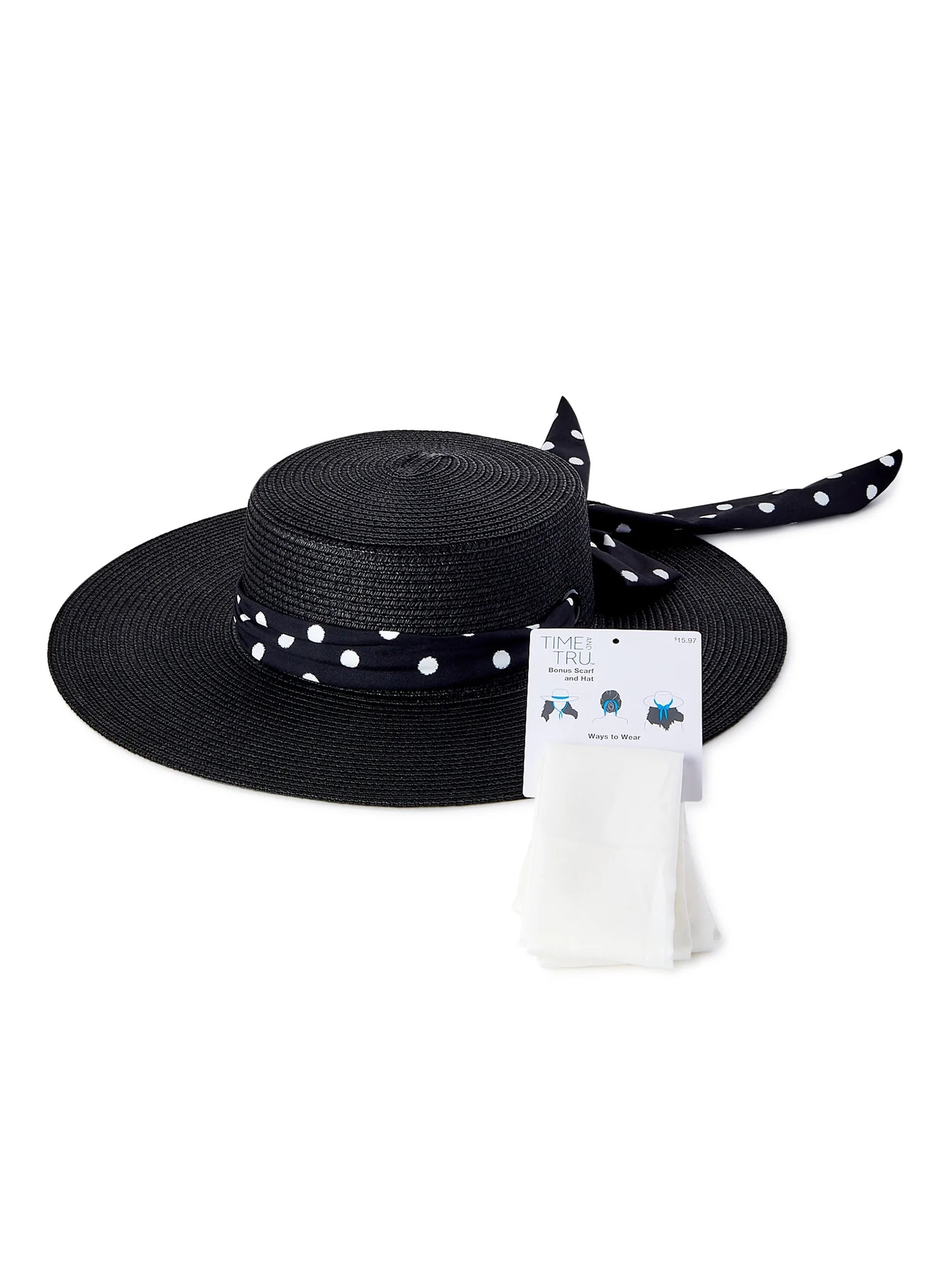 Time and Tru Women's Black Marled Hat with Removable Scarf | Walmart (US)