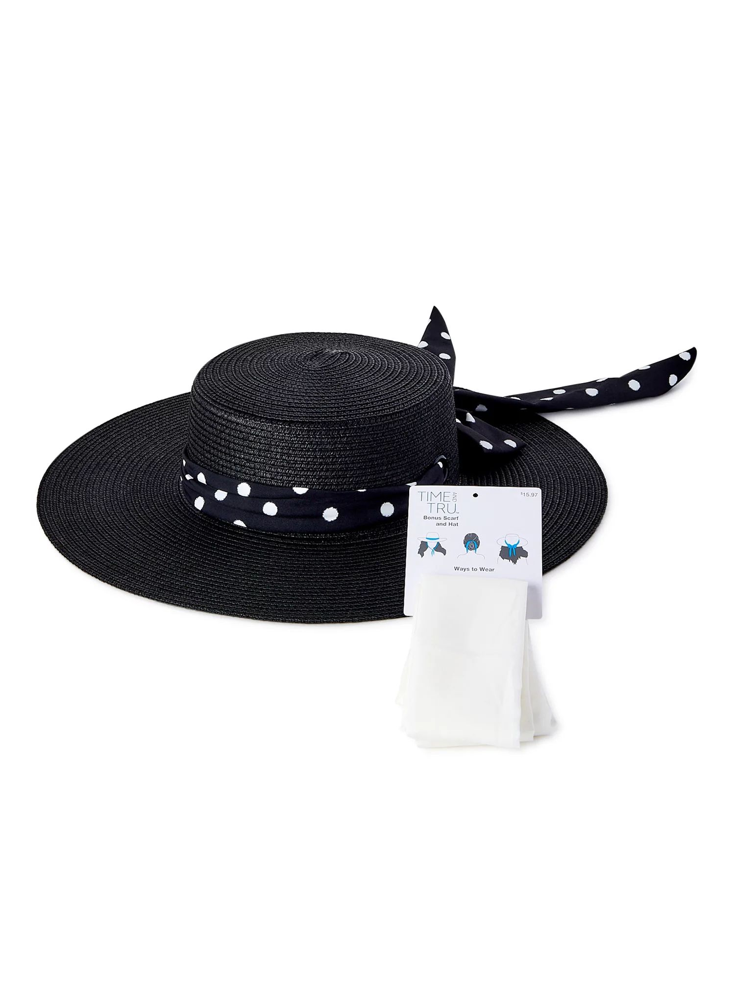 Time and Tru Women's Black Marled Hat with Removable Scarf - Walmart.com | Walmart (US)