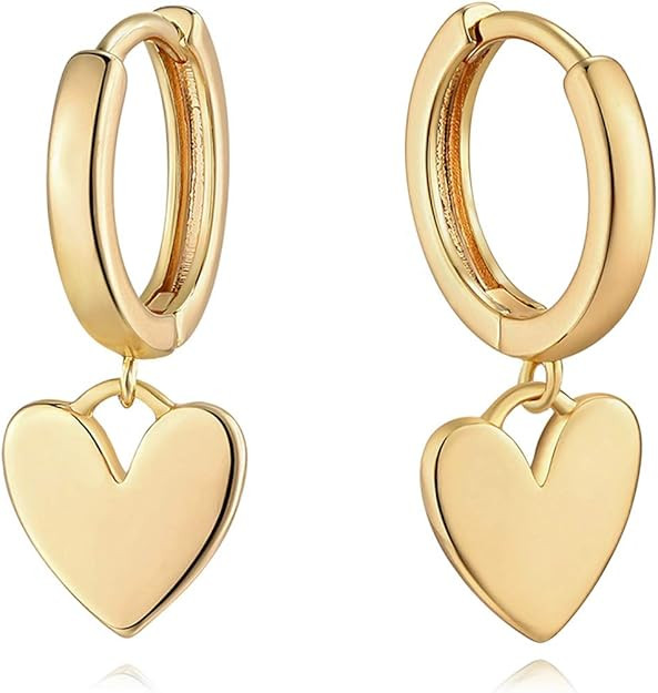 MYEARS Women Heart Earrings Gold Huggie Hoop Dangle Drop 14K Gold Plated Small Simple Hypoallerge... | Amazon (US)