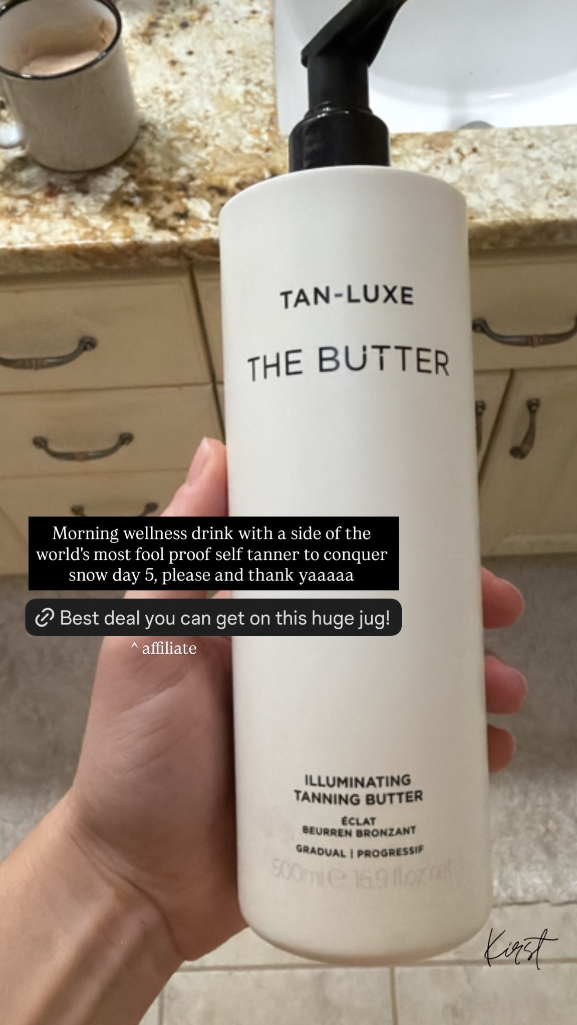 Morning wellness drink with a side of the world's most fool proof self tanner to conquer snow day 5, please and thank yaaaaa ^ affiliate