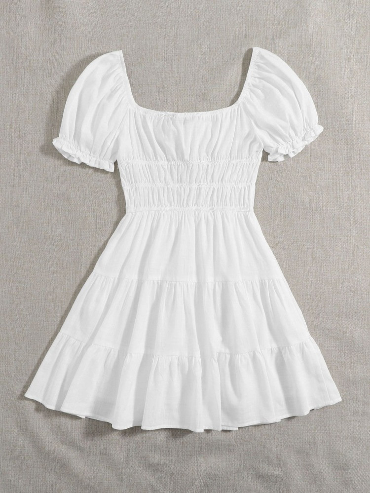 SHEIN Tie Neck Ruched Bust Tiered Dress | SHEIN