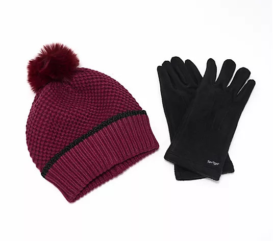 Make Your Selection: Sprigs Textured Knit Pom-Pom Beanie & Touch Screen Gloves Set | QVC