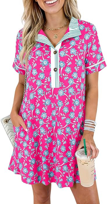 Wenrine Womens Floral Mini Dress Short Sleeve Summer Boho Dresses | Amazon (US)