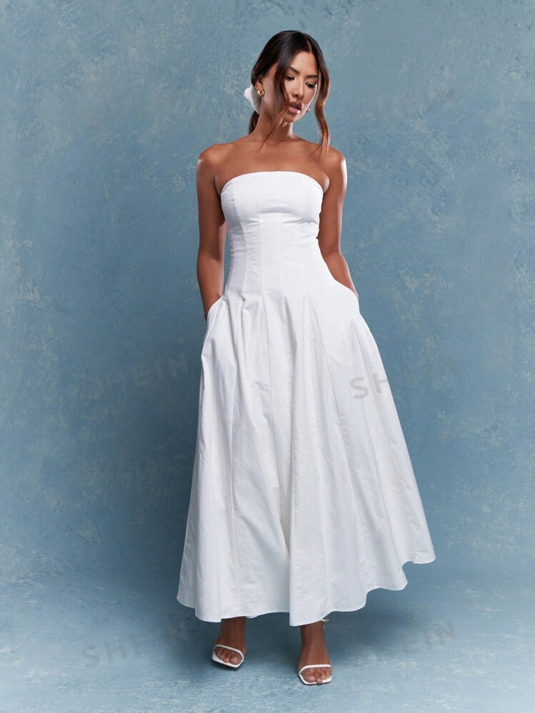 MISSGUIDED Corset Bust Pleated Bandeau Maxi Dress With Scrunchie | SHEIN USA | SHEIN