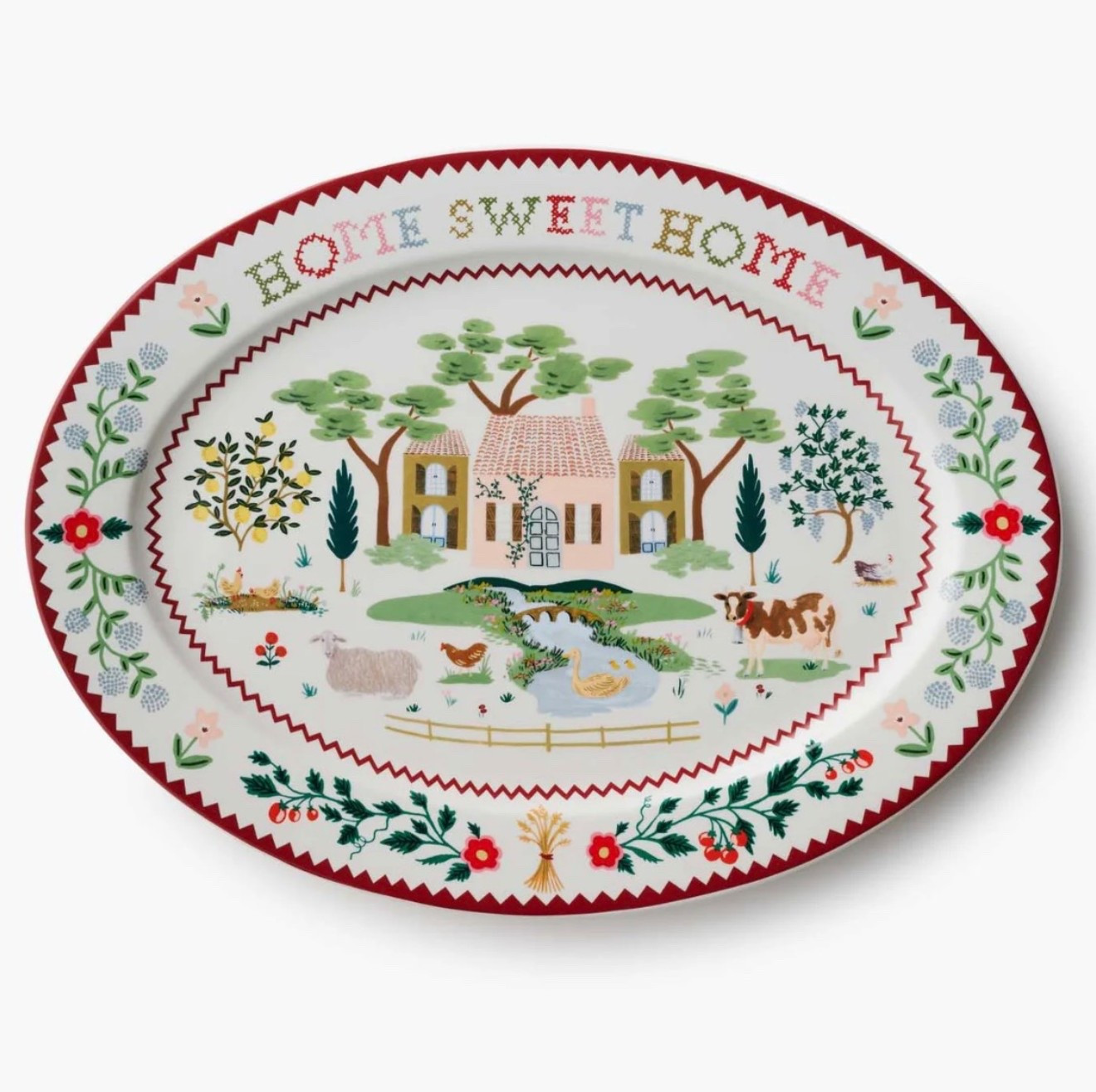 Large Porcelain Serving Platter

Serve hors d'oeuvres or family-style dishes on this elegant porcelain tray, featuring charming farm illustrations and cross stitch-inspired details, metallic gold accents, and a gold-painted edge.

#LTKParties #LTKSeasonal #LTKHoliday