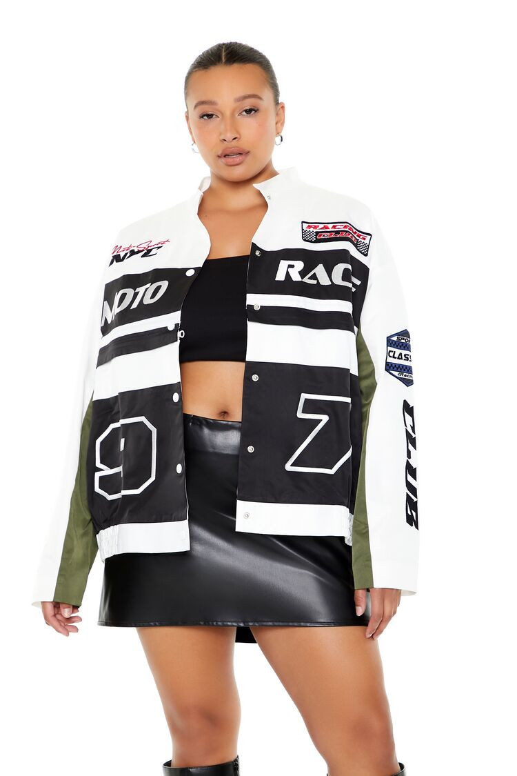 Plus Size Moto Race Bomber Jacket | Forever 21