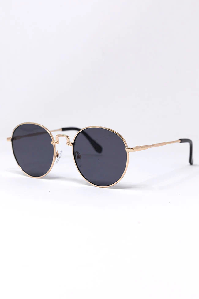 Find A Direction Gold Round Sunglasses | Pink Lily