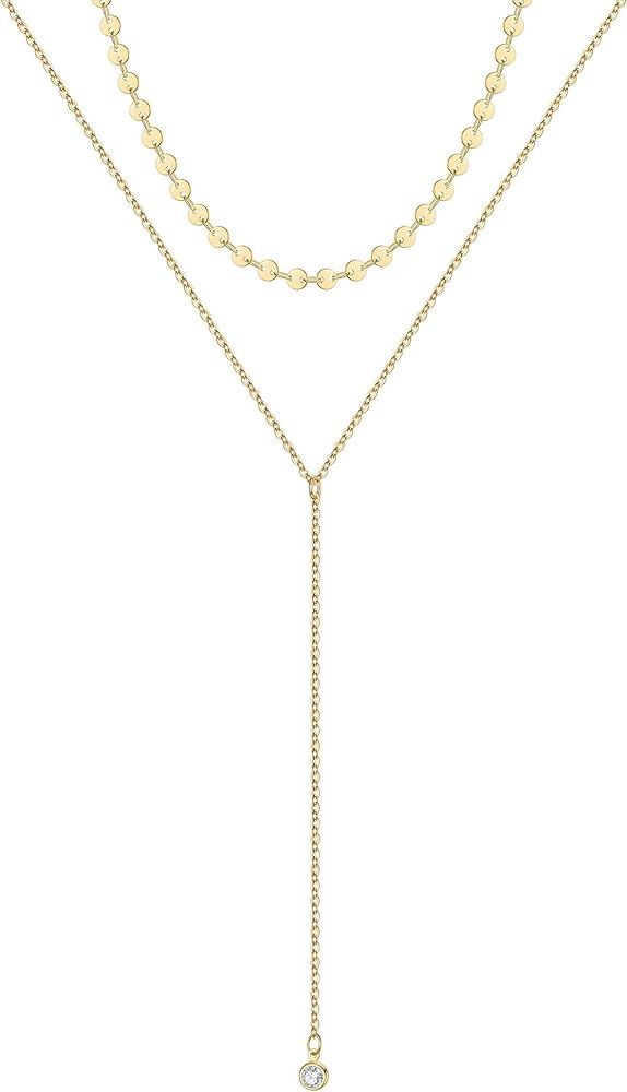 MONOOC Choker Necklaces for Women, Dainty 14K Gold Plated Layered Medallion Choker Necklace, Simp... | Amazon (US)