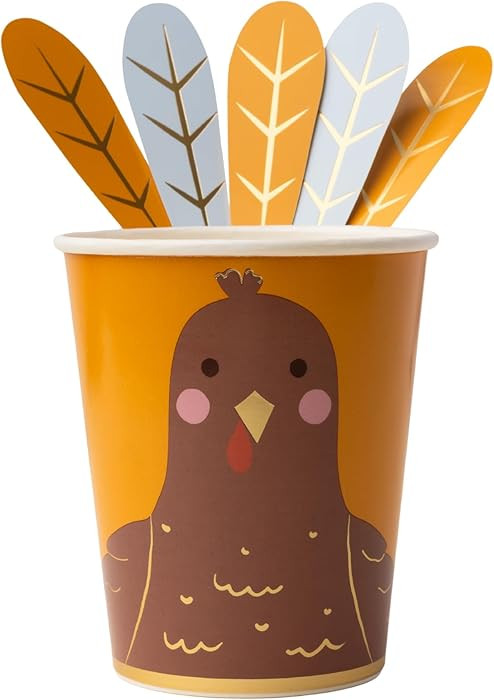 Bonjour Fete Turkey Paper Party Cups | Disposable Cups for Thanksgiving Gatherings, Kids Table, F... | Amazon (US)