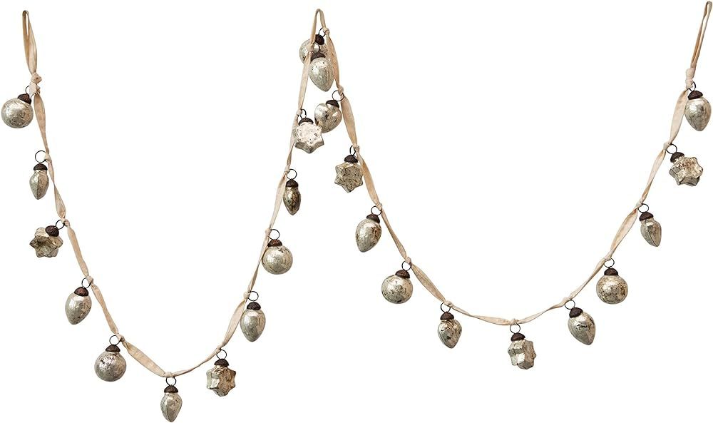 Creative Co-Op 72" L Glass Ball Garland with 1" Ornaments, Distressed, Matte Off-White | Amazon (US)