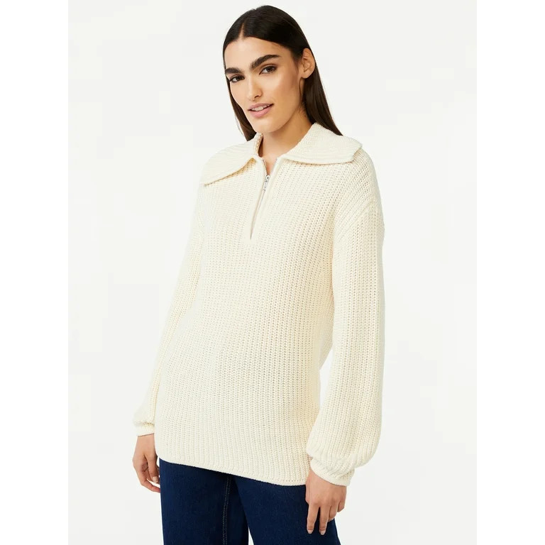 Free Assembly Women's Chunky Half Zip Popover Sweater | Walmart (US)