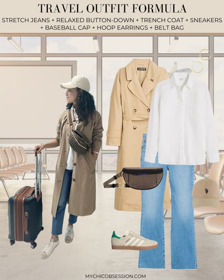 As I gear up for some summer travel, I’m getting travel outfit inspiration from past looks. Here’s an idea to recreate! Stretchy jeans, sneakers, belt bag, trench coat, baseball cap, hoop earrings, and a relaxed fit button down 

#LTKFindsUnder100 #LTKTravel