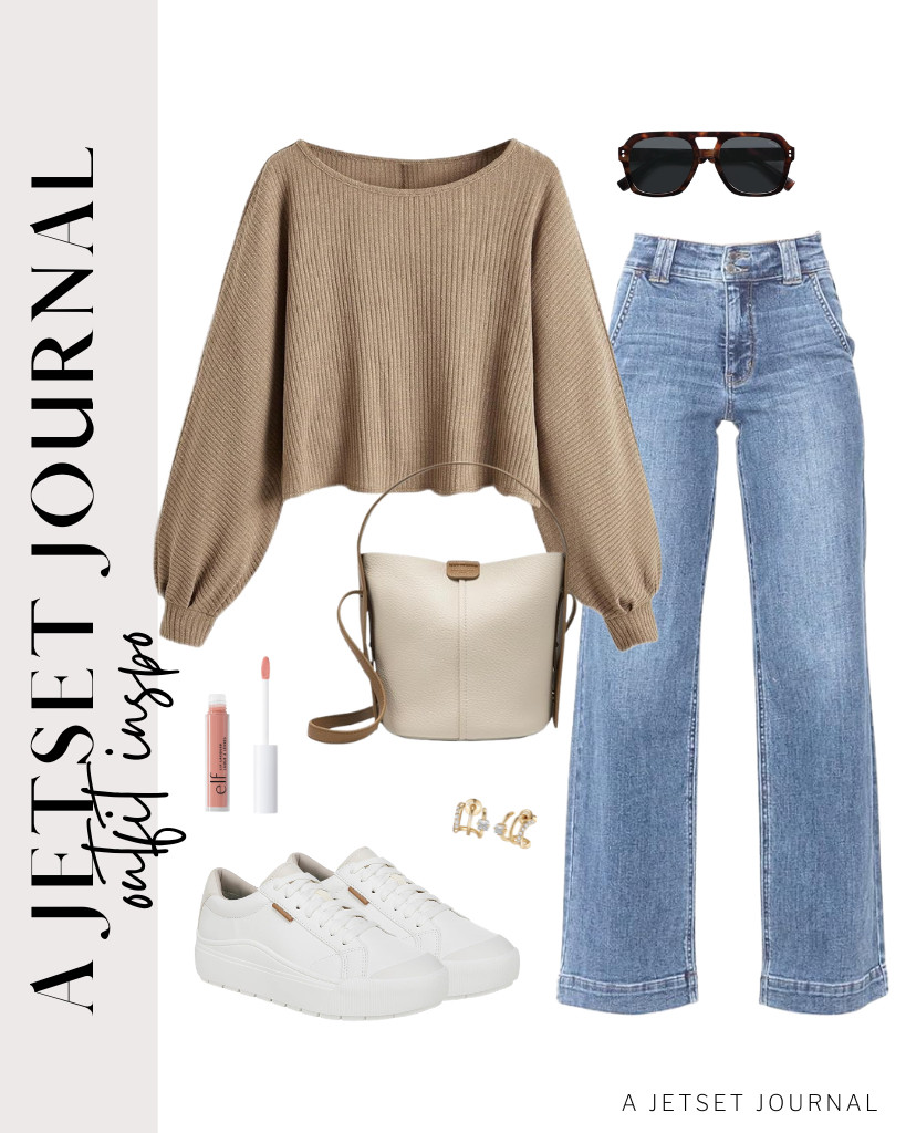 Our next outfit idea features a coffee brown cropped sweater paired with jeans and Dr. Scholl’s Time Off sneakers. This look is perfect for casual dining or shopping. For your essentials, you can use a NEWBELLA bucket bag. 

 #LTKSeasonal #LTKSaleAlert