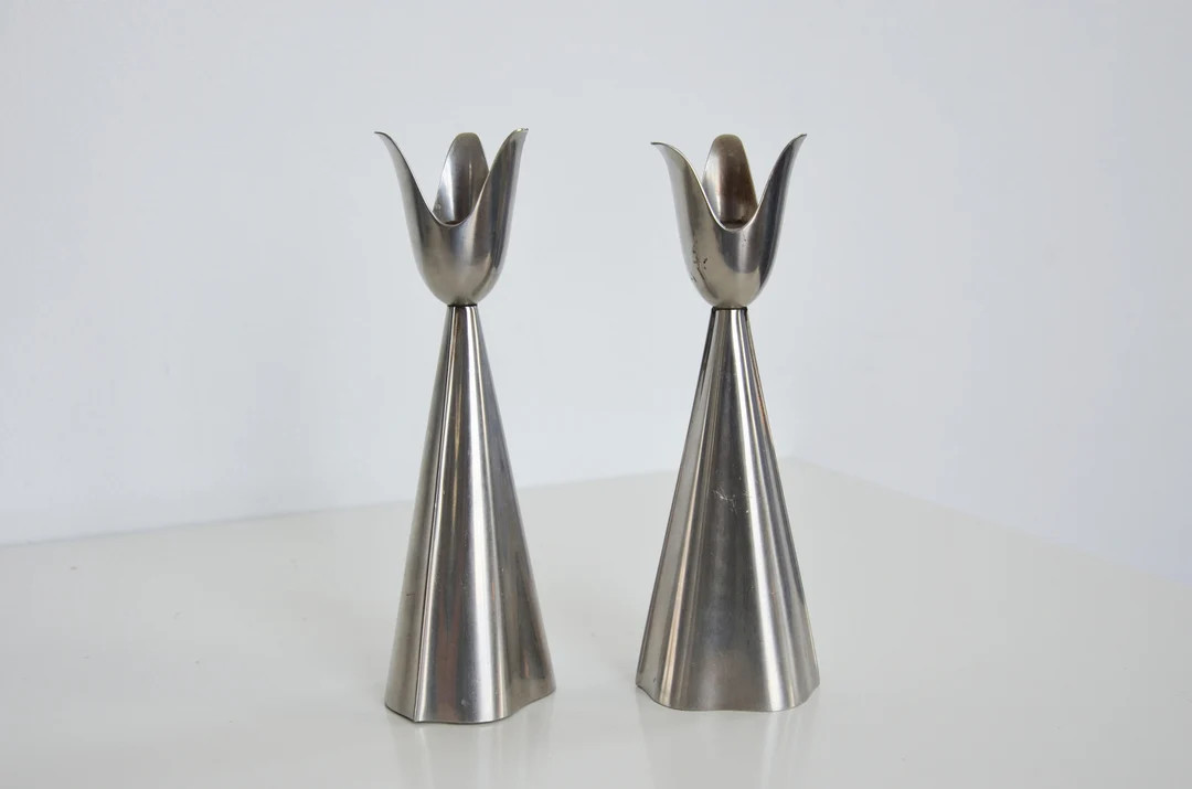 Vintage 1950s Scandinavian Mid-century Modern Stainless Steel Space-age Candlesticks, Denmark - E... | Etsy (US)