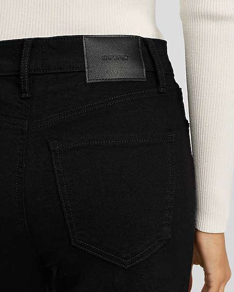 High Waisted Stay Black Raw Hem Straight Ankle Jeans | Express