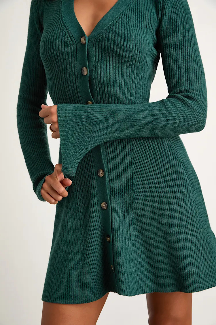 Adorably Flirty Emerald Button-Front Sweater Mini Dress | Lulus