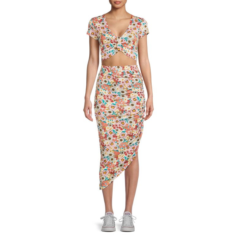 No Boundaries Junior's Asymmetrical Skirt Set, 2-Piece | Walmart (US)