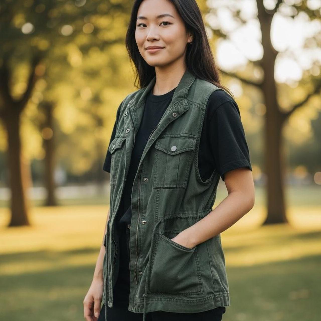 Lucky Brand Women's Vest - Green/Khaki - M | Depop US