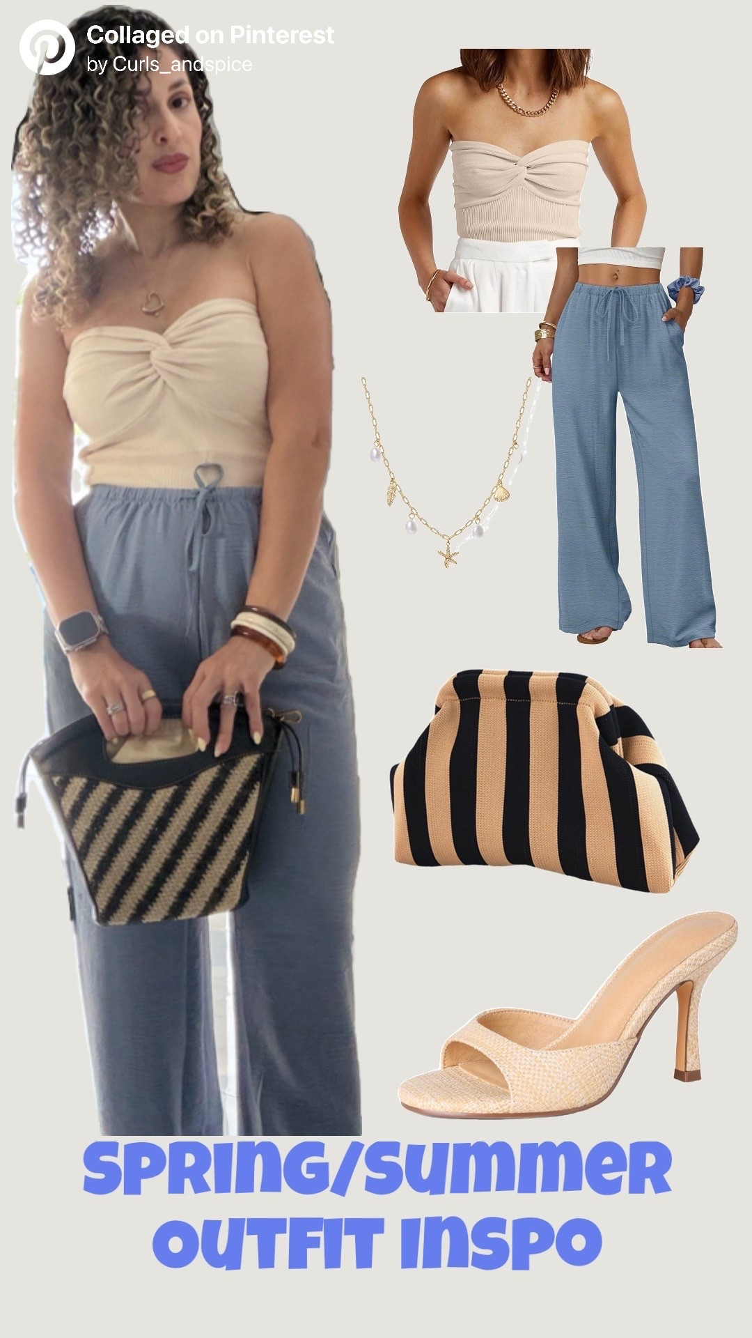 The secret to a perfect warm weather outfit is balancing comfort with chic, structured details. This look is a masterclass in effortless summer styling, pairing breathable, wide leg blue trousers with a neutral twist front tube top. The soft color palette feels fresh and elevated for everything from a brunch date to a seaside stroll.
To keep the look polished, accessories are key. I have styled this with a woven striped clutch and textured neutral mules to add depth and interest without overwhelming the airy vibe of the outfit. Gold coastal jewelry, like a dainty starfish necklace, adds that final touch of summer gold.
When wearing wide leg pants like these, opting for a heel or a structured slide helps maintain a clean silhouette. This combination ensures you stay cool while looking put together all season long.

summer outfits, Spring summer outfit inspiration, wide leg pant styling, neutral summer aesthetic, coastal chic fashion, beach vacation outfit ideas, effortless summer style, woven accessories trend, summer capsule wardrobe, light blue and beige outfit, moda de primavera verano, estilo costero, looks de vacaciones.
#SummerStyle #OOTD #SpringFashion #CoastalChic #SummerOutfitInspo #BeachVibes #VacationStyle #EffortlessStyle #LTKsummer

#LTKootd #LTKSeasonal #LTKgrwm