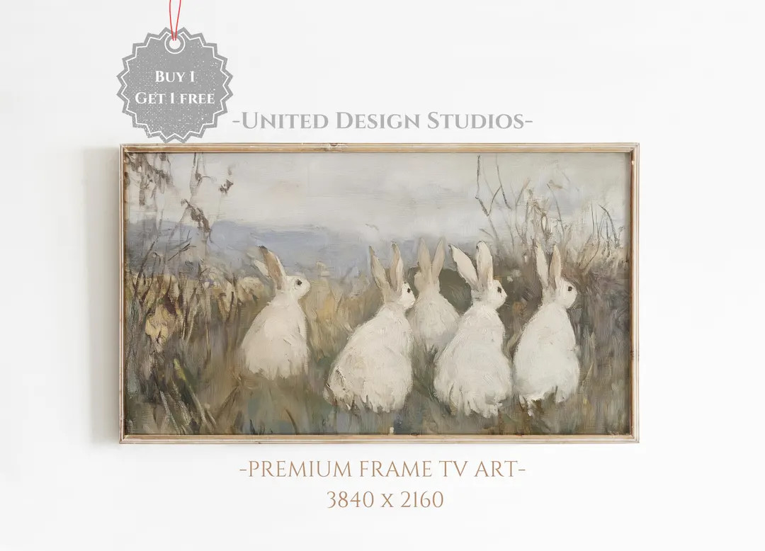 Spring Frame Tv Art, Easter Bunny Tv Art, Neutral Spring Oil Painting for Frame Tv, Farmhouse Spr... | Etsy (US)