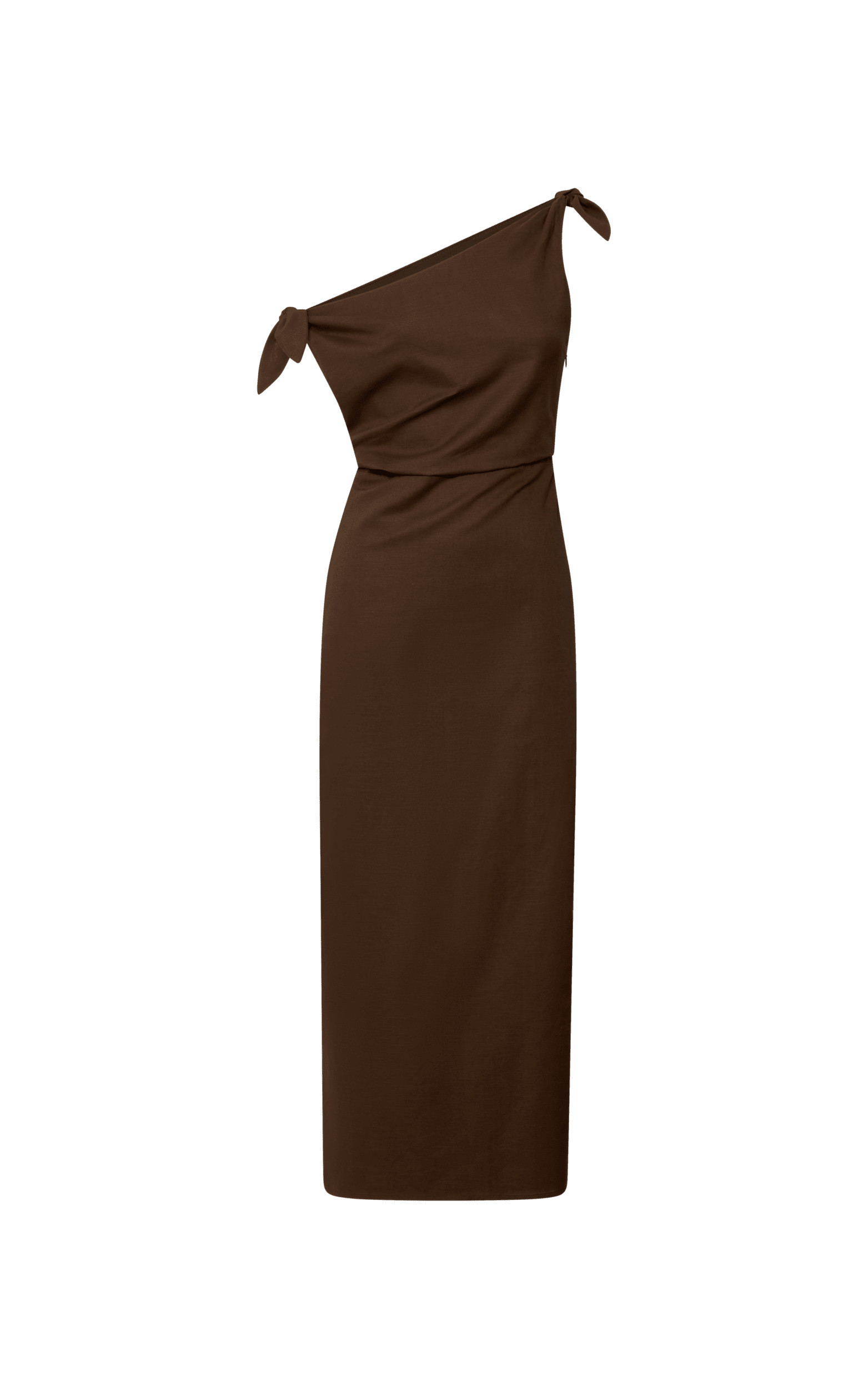 Cincinnati Midi Dress - Off The Shoulder Side Split Column Linen Look Dress in Chocolate | Showpo (US, UK & Europe)