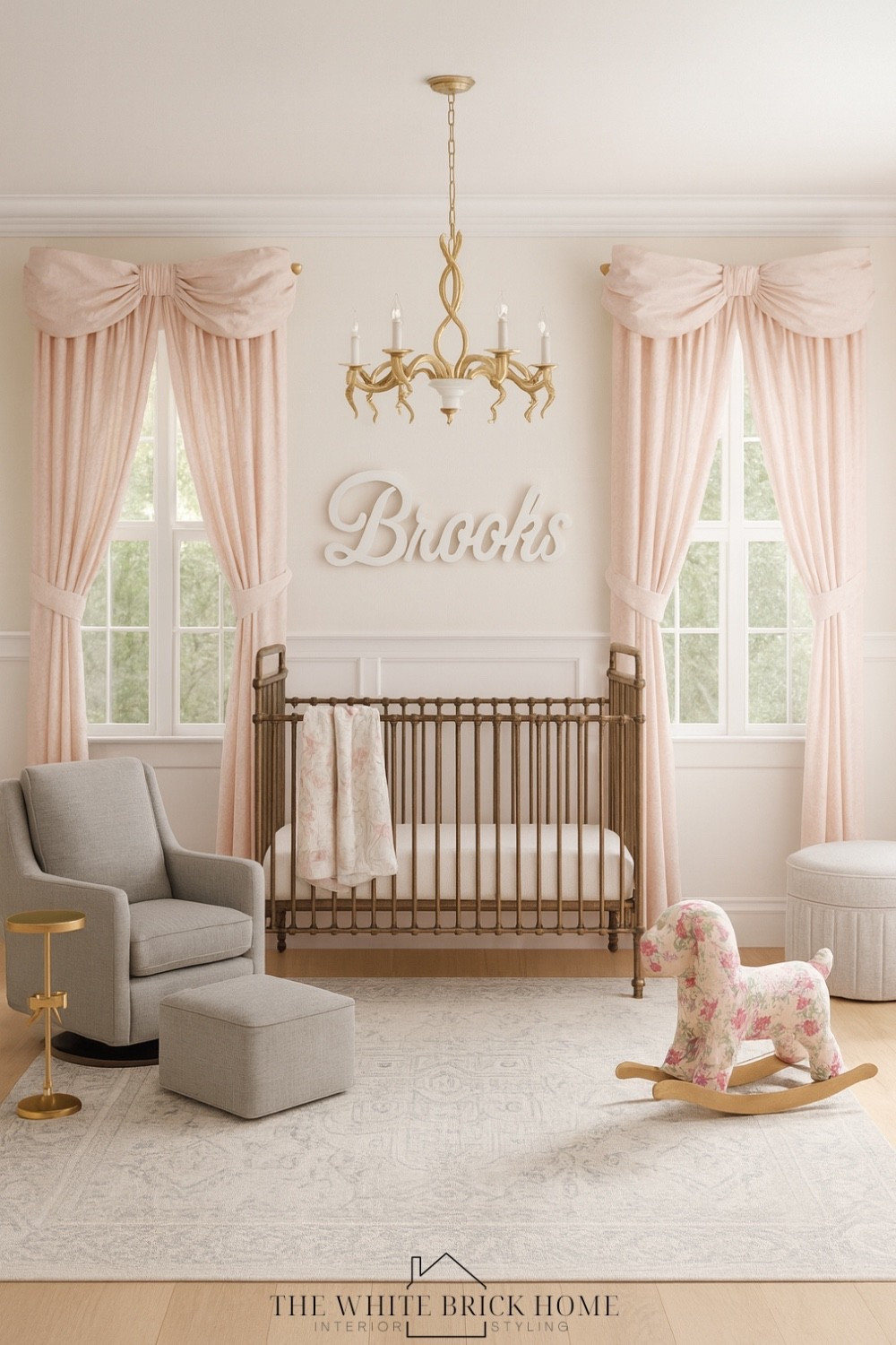 A timeless loveshackfancy inspired nursery that blends vintage charm with lux curtains, creating a dreamy nursery design! 
❤️❤️
Nursery, nursery design, chandelier, baby girl, baby girls bedroom nursery, nursery rug, nursery glider, nursery furniture, pink, pink nursery, pink and gold nursery design, nursery curtains, side table, accent table, nursery bedding, nursery decor ideas, nursery pottery barn kids, loveshackfancy nursery, pink bedroom, girls room, girls bedroom decor, home decor 


#LTKBump #LTKHome #LTKBaby