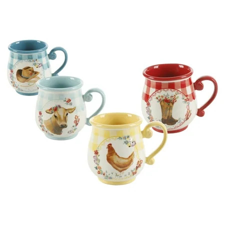 The Pioneer Woman Novelty Gingham 16-oz Mugs, Set of 4 | Walmart (US)