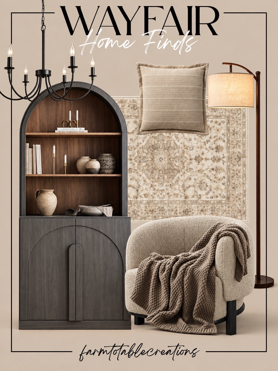 Wayfair Cozy Neutral Home Finds 🤎

These Wayfair home finds are perfect for creating a warm, collected space with that cozy designer-inspired look! The arched cabinet brings in gorgeous character and storage, while the neutral rug, textured accent chair, pillow, and chunky throw soften the room and make it feel extra inviting.

Finish the space with the black chandelier and warm floor lamp for contrast and a little modern farmhouse charm. I love how the mix of warm wood, creamy neutrals, black accents, and layered textures makes everything feel elevated yet completely livable.

Follow @farmtotablecreations on Instagram for more cozy home finds and trending decor.

#LTKHome #Wayfair #WayfairFinds #WayfairHome #HomeDecor #NeutralHome #CozyHome #ModernFarmhouse #DesignerInspired #LivingRoomDecor #HomeFinds #NeutralDecor #CozyDecor #AffordableHomeDecor #LTKFinds

#LTKHome #LTKSaleAlert