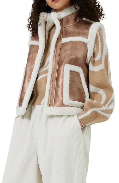 French Connection Balia Faux Fur Vest in Metallic-Cream Multi at Nordstrom, Size X-Small | Nordstrom