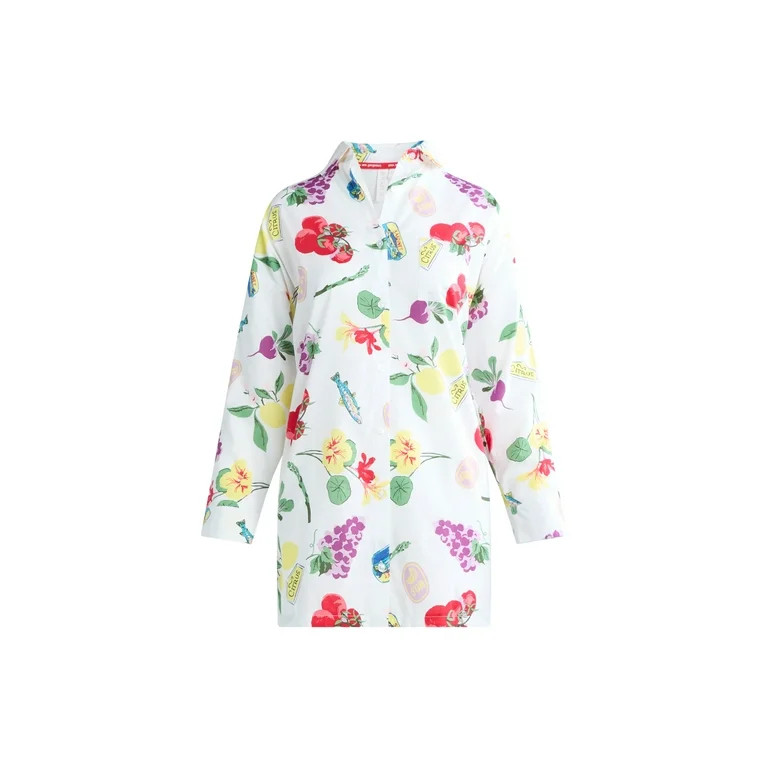 Joyspun Women’s Woven Long Sleeve Button Front Sleepshirt, Sizes XS-3X | Walmart (US)