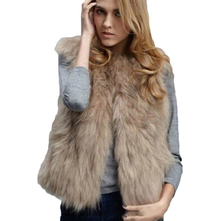 Women's Faux Fur Casual Sleeveless Winter Warm Vest Coats - Walmart.com | Walmart (US)