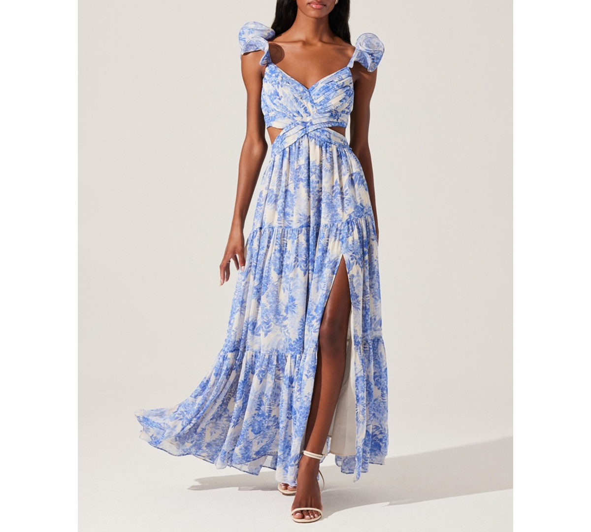 Astr the Label Women's Fritillaria Ruffle-Sleeve Maxi Dress - Blue Floral | Macy's