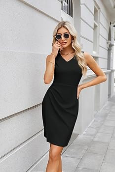 GRACE KARIN Women's Wear to Work Dress V Neck Sleeveless Ruched Wrap Office Party Pencil Dresses | Amazon (US)