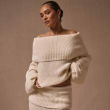 Off The Shoulder Balloon Sleeve Jumper Winter Clothes Thanksgiving | SHEIN