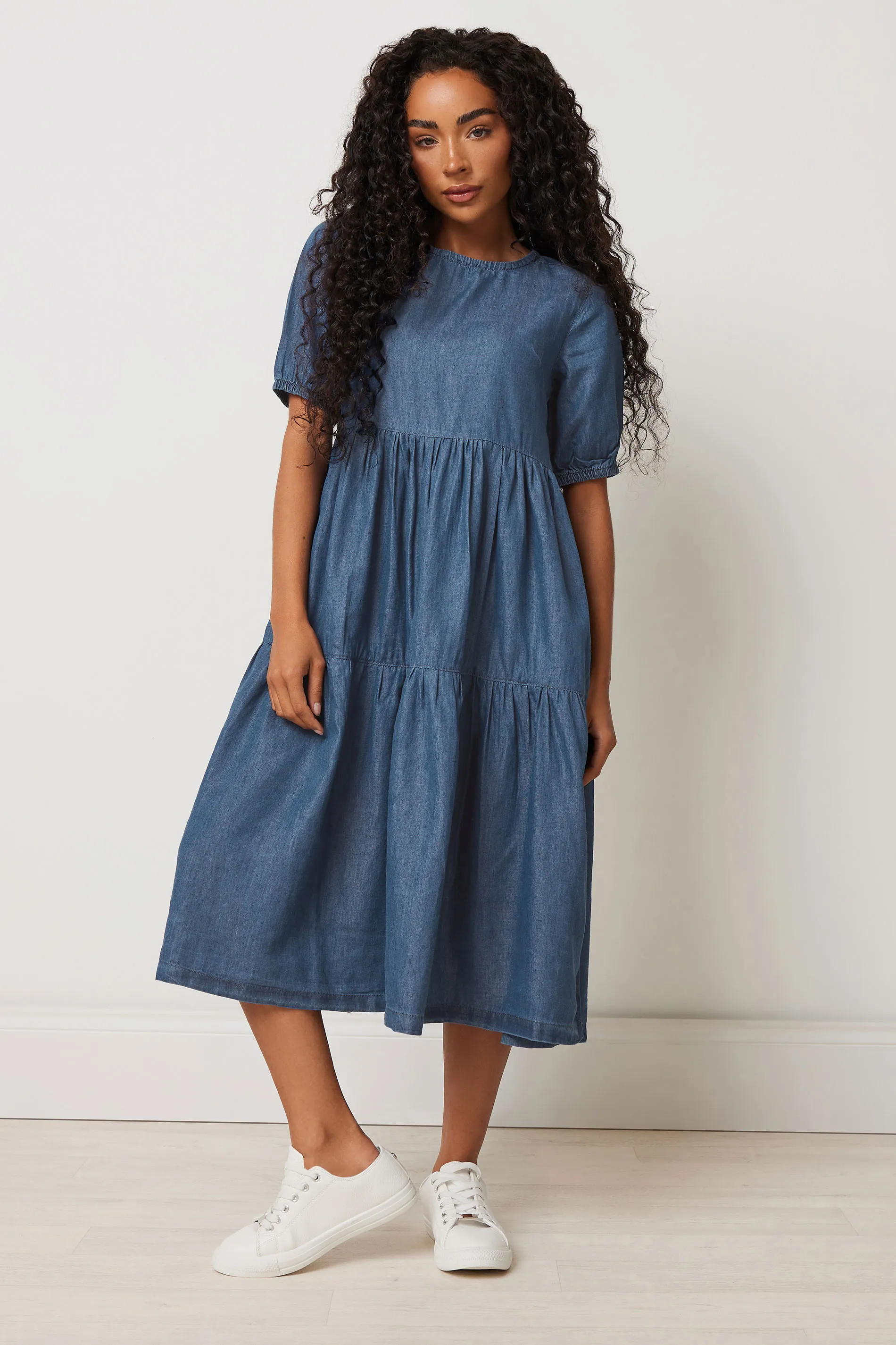 Blue M&Co Petite Denim Tiered Dress | Debenhams | Debenhams UK