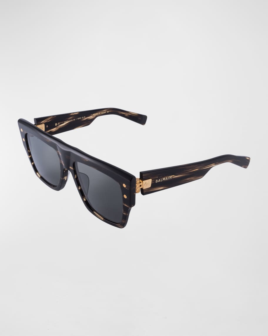 Balmain B-I Square Acetate & Titanium Sunglasses | Neiman Marcus