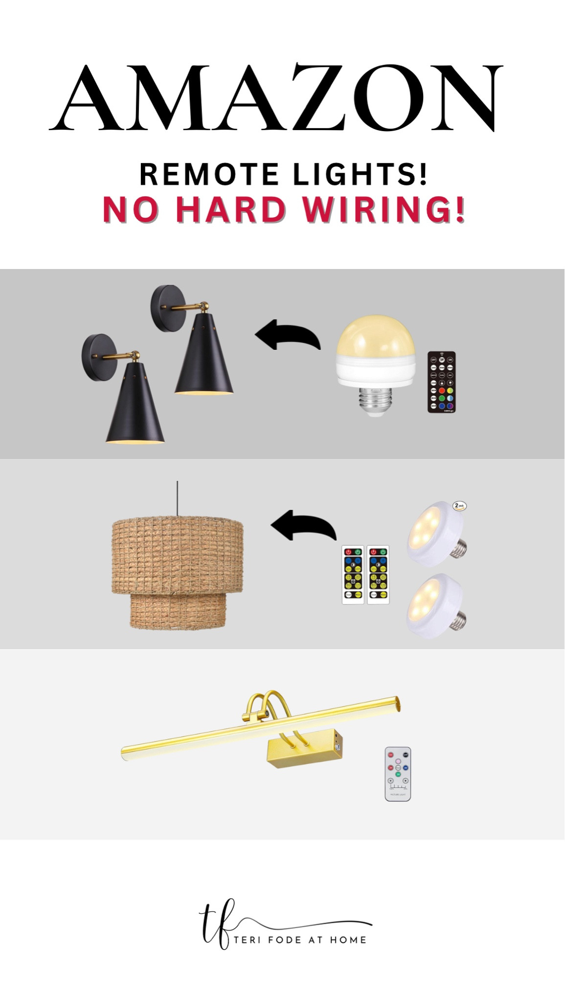 This is how you can still have regular Light fixtures and sconces in areas where you can’t hardwire!! Remote controlled lights, magic lights, remote usb art light, remote light bulbbs

#LTKHome