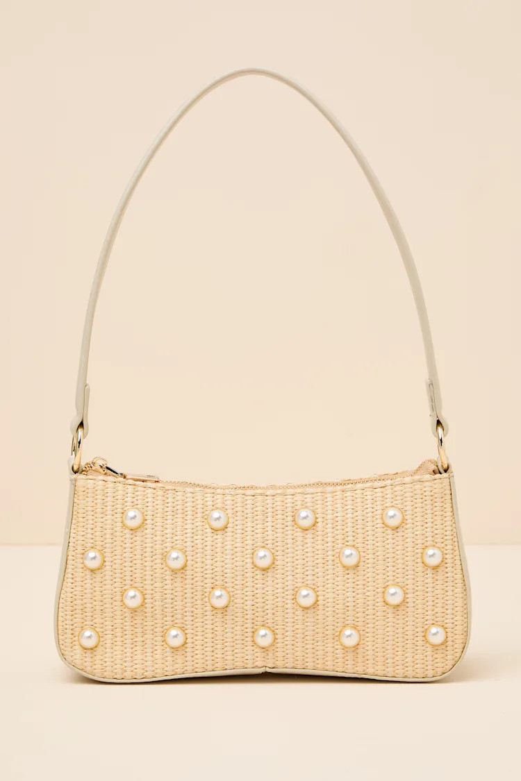 Rita Natural Raffia Pearl Shoulder Bag | Lulus