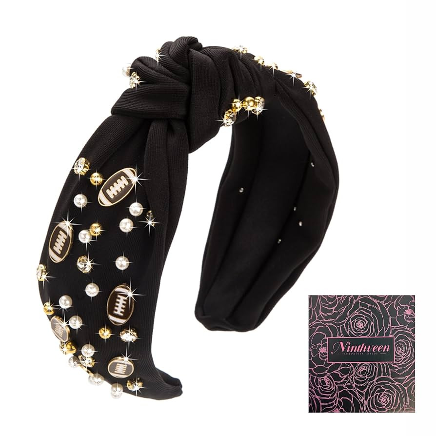 Women's Fashion Football Headband Black Red Orange Blue Pearl Rhinestone Jeweled Knotted for Girl... | Amazon (US)